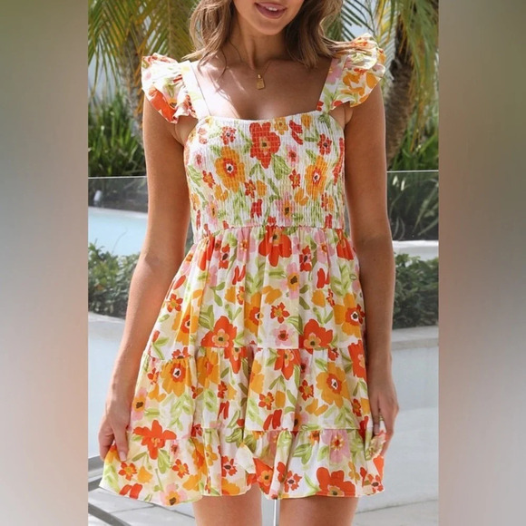 Colorful Floral Smocked Dress XL - Picture 2 of 5